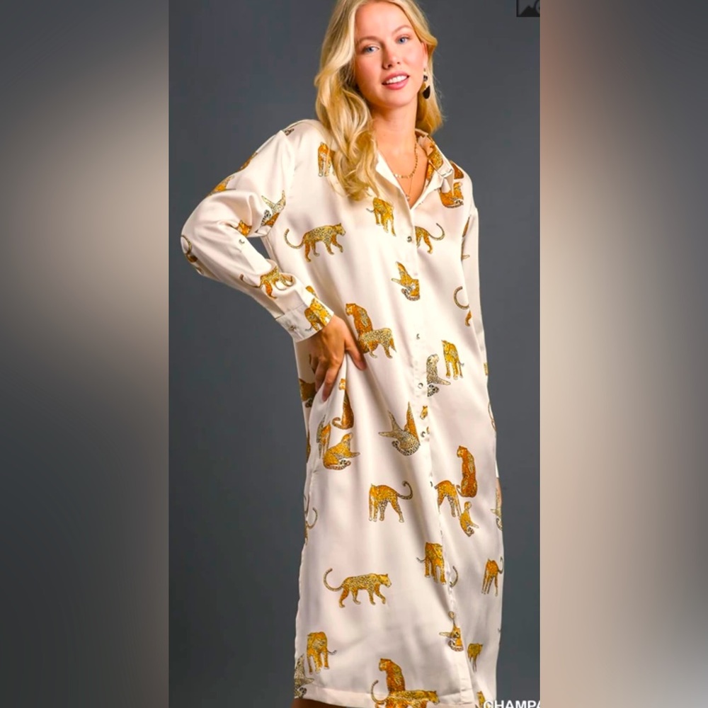Umgee Animal Print Button Down Midi